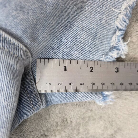 Womens Rue+ Blue Denim Shorts Distressed Heart Appliques Frayed Hem Hi Rise 14 - Picture 8 of 10